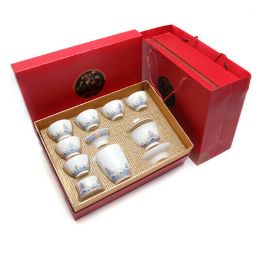 Hot Selling Ceramic French Langcai Kung Fu Tea Set [B Bai Guochao [Gaiwan 10 Pieces] Gift Box]