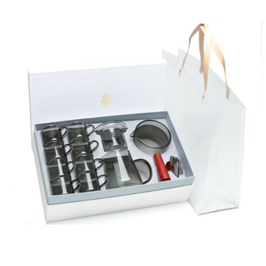 Hot selling thickened heat-resistant and high-temperature resistant glass tea set [A5 ink glass pot [8 ear cups + sea] gift box]