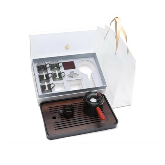 Hot selling thickened heat-resistant and high-temperature resistant glass tea set [A9 black glass pot [6 ear cups] + tea tray]