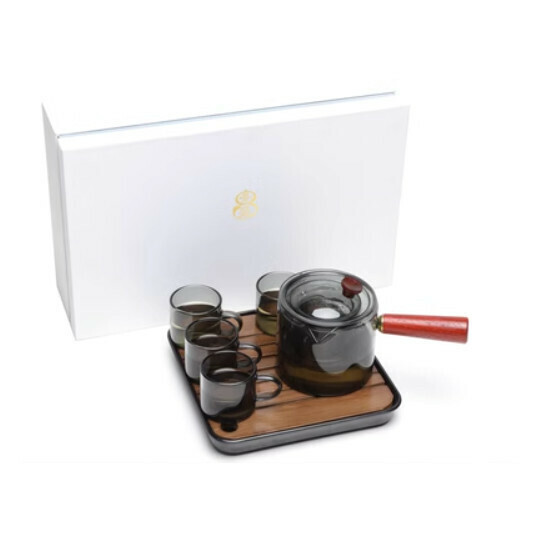 Hot selling thickened heat-resistant and high-temperature resistant glass tea set [A7 ink glass pot [4 ear cups + plate] gift box]