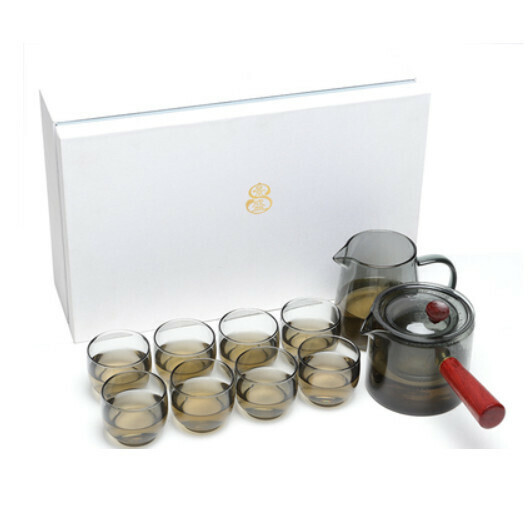 Hot selling thickened heat-resistant and high-temperature glass tea set [A6 ink glass pot [8 round cups + sea] gift box]