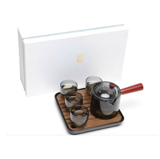 Hot selling thickened heat-resistant and high-temperature glass tea set [A8 ink glass pot [4 round cups + plate] gift box]