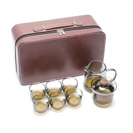 Hot selling high temperature resistant glass tea set [A4 light ink Xiangyun [round cup] 8 heads + leather bag]
