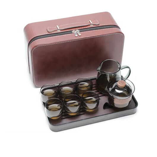 Hot selling high temperature resistant glass tea set [A2 light ink Xiangyun [round cup 8 heads + bag + plate]