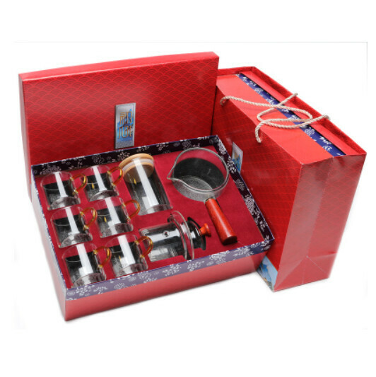 Hot selling high temperature resistant glass tea set [A4 fire kettle 6 cups + tea can + gift box]