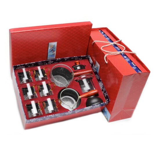 Hot selling high temperature resistant glass tea set [A6 fire kettle 6 cups + tea sea + gift box + filter]