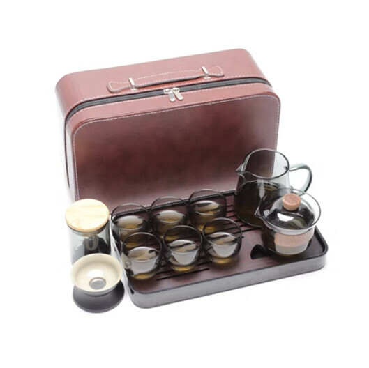 Hot Selling High Temperature Resistant Glass Tea Set [A8 Light Black Xiangyun [Round Cup 9-Head Plate Filter]