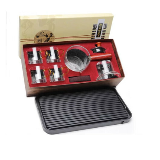 Hot selling high temperature resistant glass tea set [A8 fire kettle 4 cups + long gift box + strip tray]