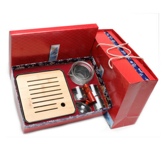 Hot selling high temperature resistant glass tea set [A7 fire kettle 3 cups + bamboo square plate + gift box]