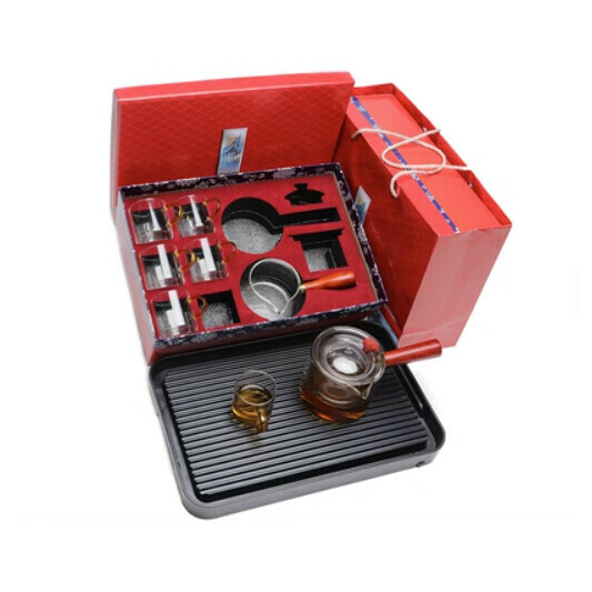 Hot selling high temperature resistant glass tea set [A11 fire kettle 6 cups tea sea gift box + large tray]