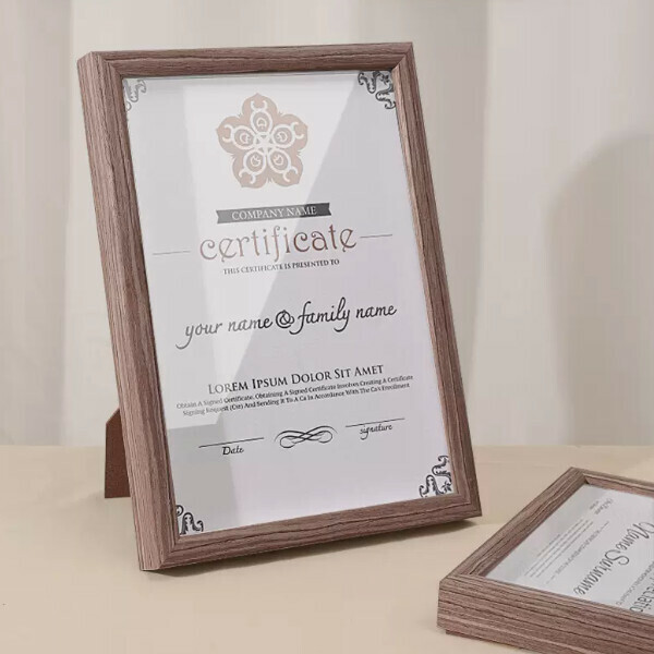 Hot selling solid wood certificate frame (brown gray A4 [inner diameter 21*29.7 cm] dual-purpose hanging pendulum)