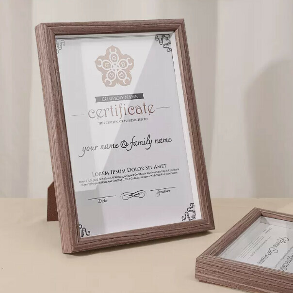 Hot selling solid wood certificate frame (brown gray hollow A3 [inner diameter 29.7*42 cm] wall hanging)