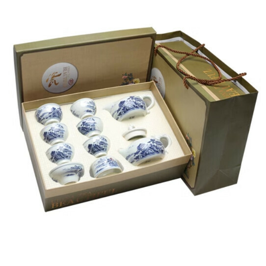 熱賣白瓷功夫茶具組合套裝【A1國畫山水【10頭壺】禮盒】