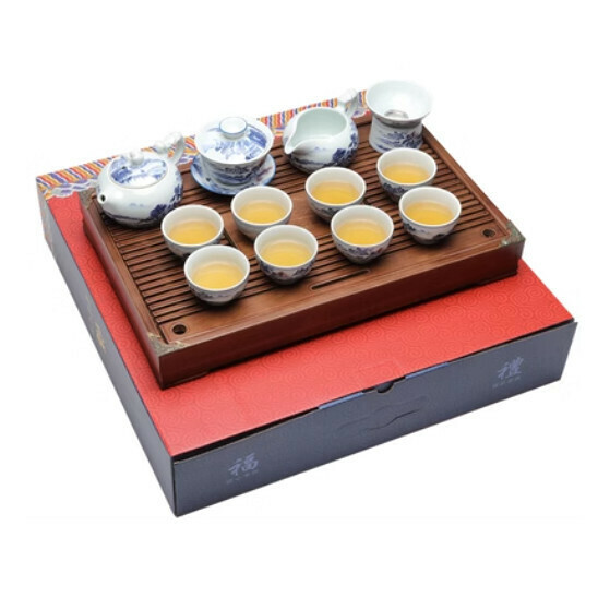 熱賣白瓷功夫茶具組合套裝【A4國畫山水【13頭茶盤】禮盒】