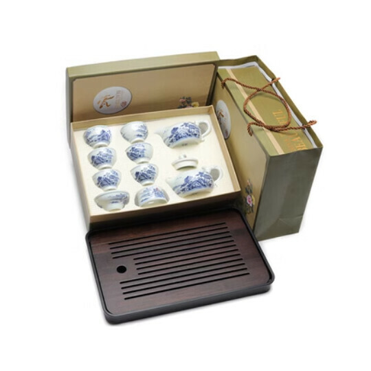 熱賣白瓷功夫茶具組合套裝【A5國畫山水【10頭壺+茶盤】