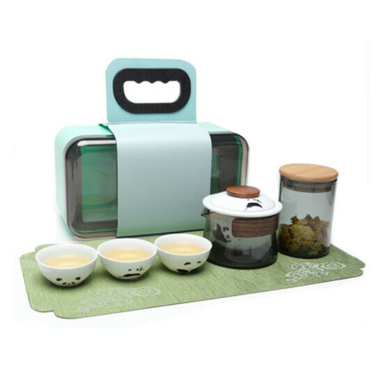 熱賣便捷式戶外露營套裝【A9款熊貓茶具+茶罐+綠盒茶席】