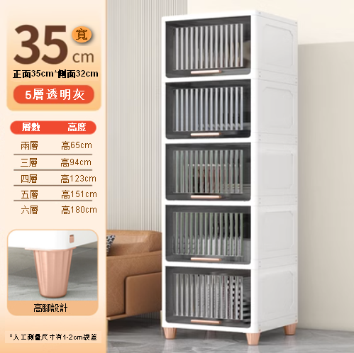 熱賣【5層】加厚塑膠高腳儲物櫃（35cm 透明灰）