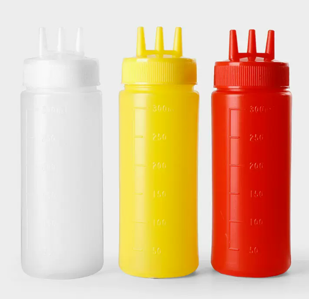 爆款三孔擠壓瓶（300ml【黃色+白色+紅色】）