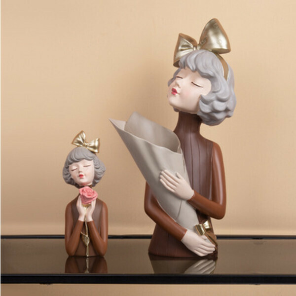 Popular bow girl ornaments (pair of blooming bow girls - brown)