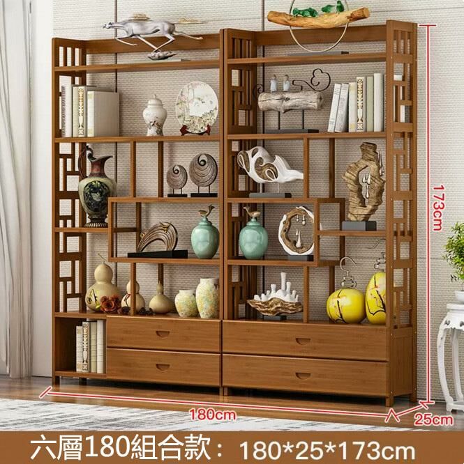 新款中式玄關隔斷博古架書架（組合款-6層160CM長 雙抽款）