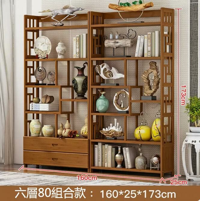 新款中式玄關隔斷博古架書架（組合款-6層160CM長 簡約+抽屜）