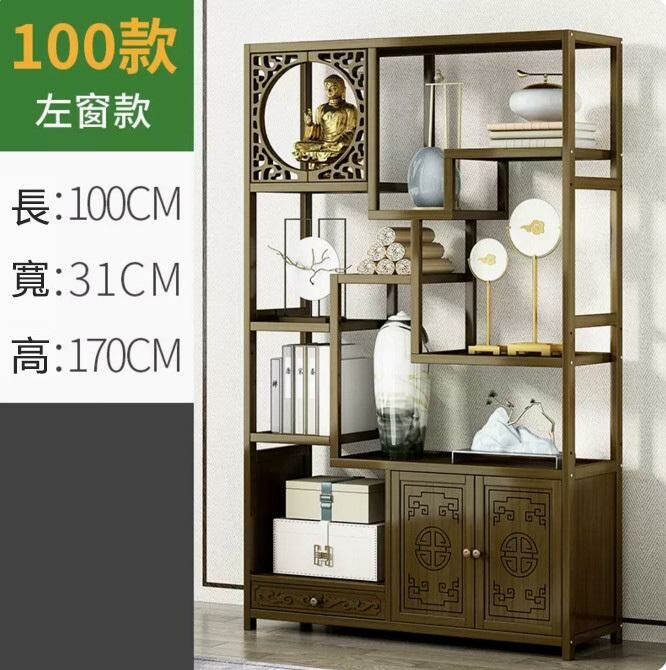 新款中式擺件展示架書架（雞翅木色】100CM長-右門帶抽）