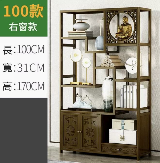 新款中式擺件展示架書架（雞翅木色 100CM長-左門帶抽）