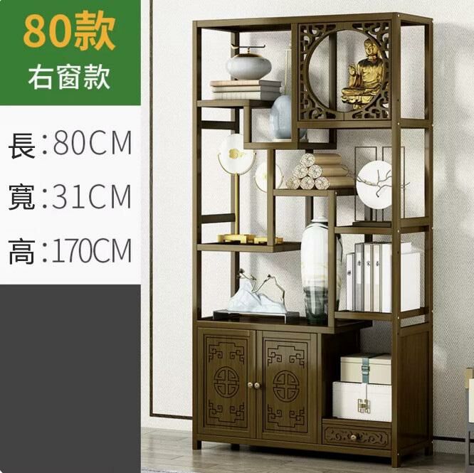 新款中式擺件展示架書架（雞翅木色 80CM長-左門帶抽）