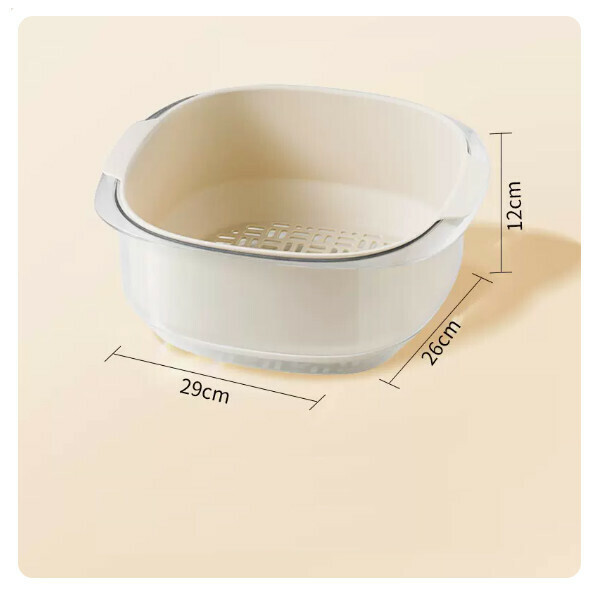New double-layer drain basket, kitchen sink, fruit and vegetable dish basket, rice basket (ivory white transparent double layer (capacity 5L))