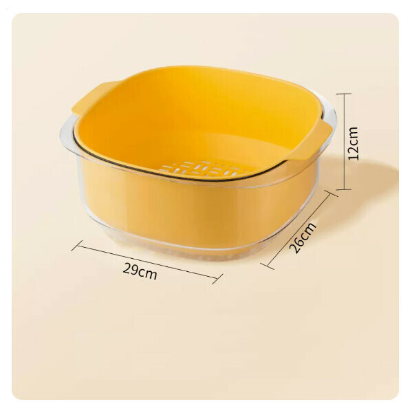 New double-layer drain basket, kitchen sink, fruit and vegetable dish basket, rice basket (lemon yellow transparent double layer (capacity 5L))