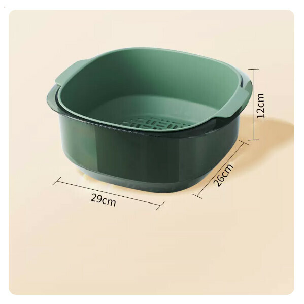 New double-layer drain basket, kitchen sink, fruit and vegetable dish basket, rice basket (cute green and dark green double layer (capacity 5L))
