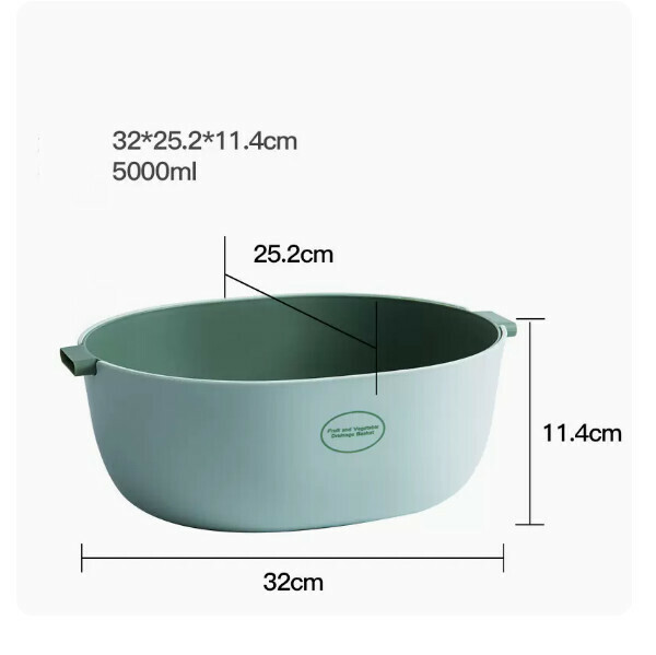 New vegetable sink drain basket fruit plate artifact rice basket double layer drain (grey green large size 5L)