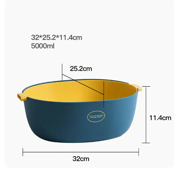 New vegetable sink drain basket fruit plate artifact rice basket double layer drain (blue and yellow large size 5L)