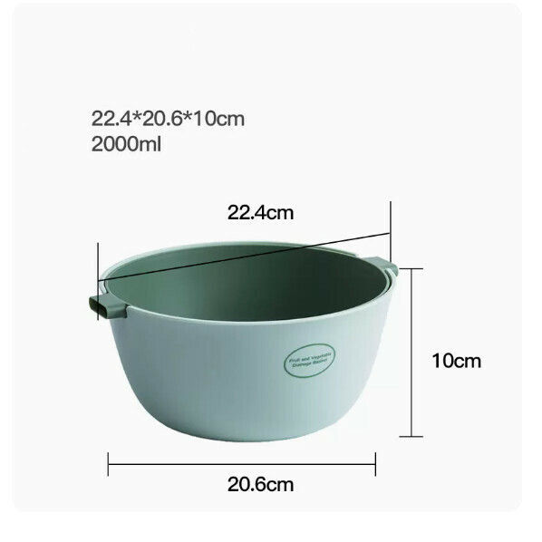 New vegetable sink drain basket fruit plate artifact rice basket double layer drain (grey green medium size 2L)