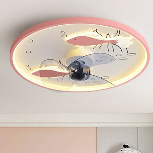 新款現代吸頂電風扇吊燈（雙魚-粉色-50CM-變頻遙控+手機APP）