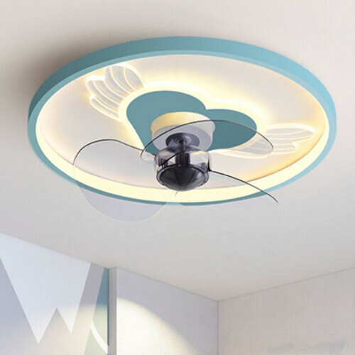 新款現代吸頂電風扇吊燈（愛心-藍色-50CM-變頻遙控+手機APP）