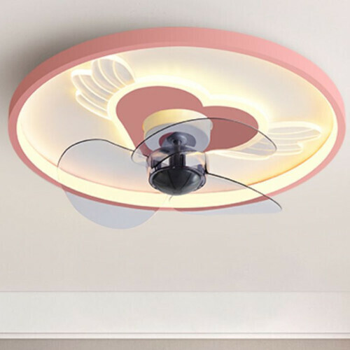 新款現代吸頂電風扇吊燈（愛心-粉色-50CM-遙控）
