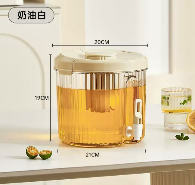 熱賣（奶油白-4L-圓形）啤酒桶 水果密封罐 冷水壺 可樂桶 容器奶茶桶 
