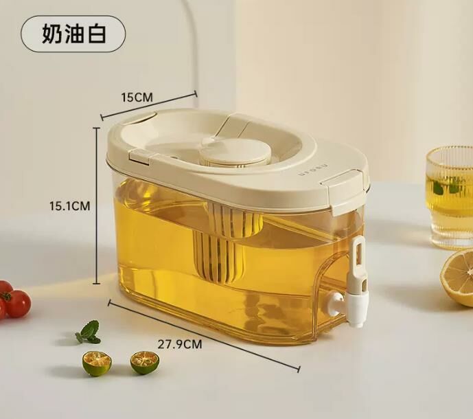 熱賣（奶油白-4L-長形）啤酒桶 水果密封罐 冷水壺 可樂桶 容器奶茶桶 