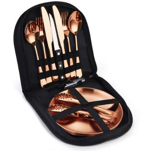 Hot selling portable outdoor camping tableware (rose 20-piece set-fan-shaped bag)