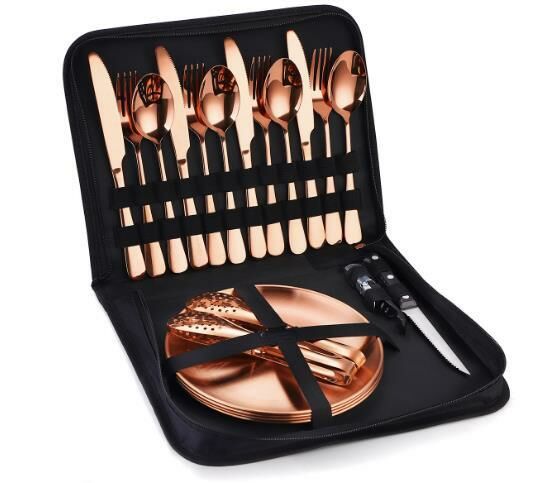 Hot selling portable outdoor camping tableware (rose 20-piece set-rectangular bag)