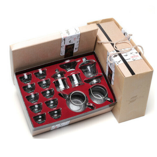 新款玻璃透明功夫茶具套裝【A2-玻璃套裝15頭【送禦品禮盒】