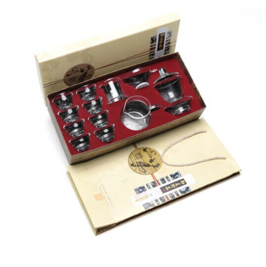 新款玻璃透明功夫茶具套裝【A4-玻璃套裝12頭[蓋碗]長禮盒】