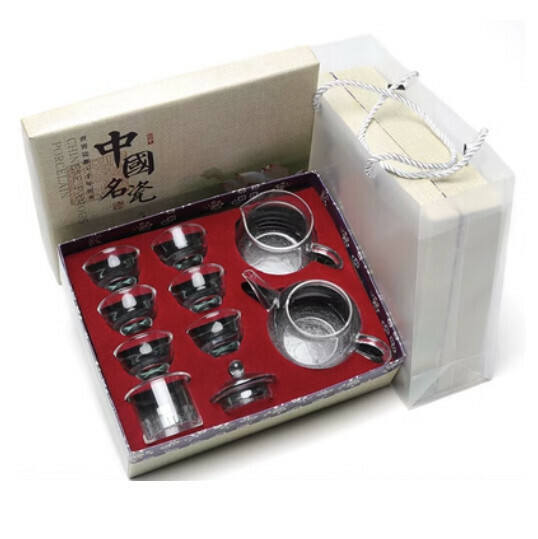 新款玻璃透明功夫茶具套裝【A5-玻璃套裝[壺+海8頭]送禮盒】