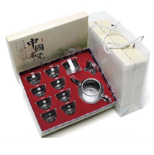 新款玻璃透明功夫茶具套裝【A6-玻璃套裝[茶壺9頭]送禮盒】