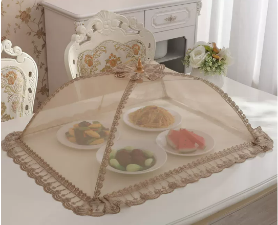 New rectangular thick frame vegetable cover household folding cover dining table dust-proof food meal cover (golden wall brilliant) (size: 70*50CM)