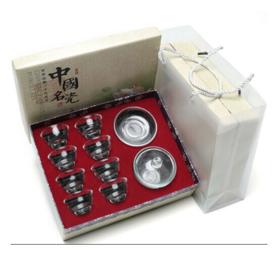 新款玻璃透明功夫茶具套裝【A7-玻璃套裝[蓋碗9頭]送禮盒】