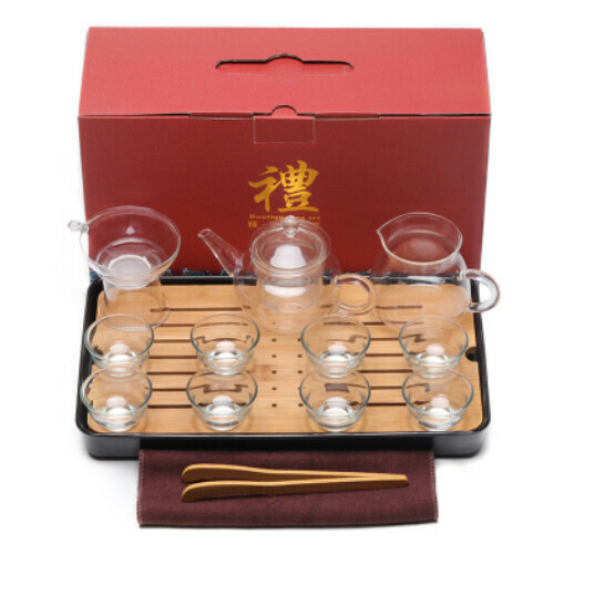 新款玻璃透明功夫茶具套裝【A8-玻璃套裝12頭[茶壺]+幹泡盤】
