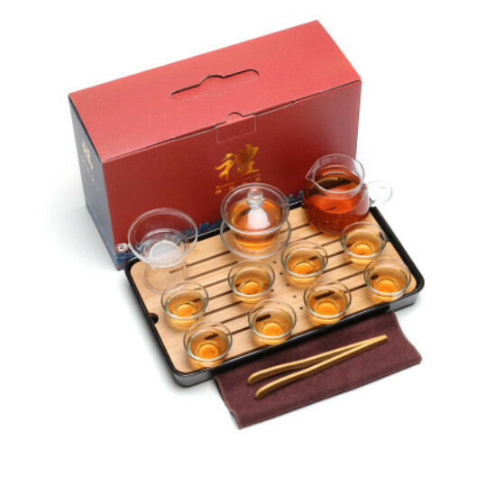 新款玻璃透明功夫茶具套裝【A9-玻璃套裝12頭[蓋碗]+幹泡盤】