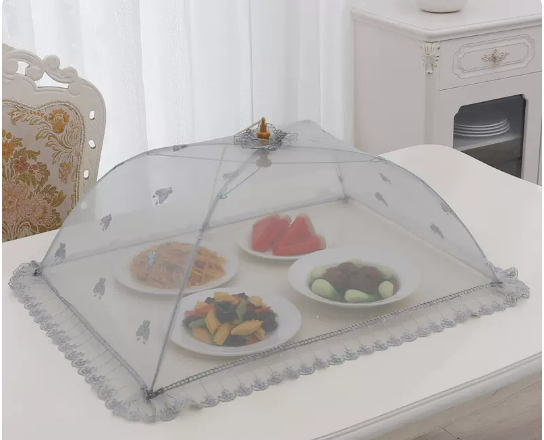 Hot recommended rectangular thick frame vegetable cover household folding cover dining table dust-proof food meal cover (butterfly embroidery Nordic gray) (size: 70*50CM)